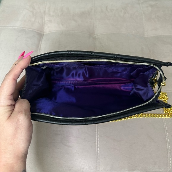 Black Quilted Shoulder Bag with Gold Chain - Picture 3 of 4